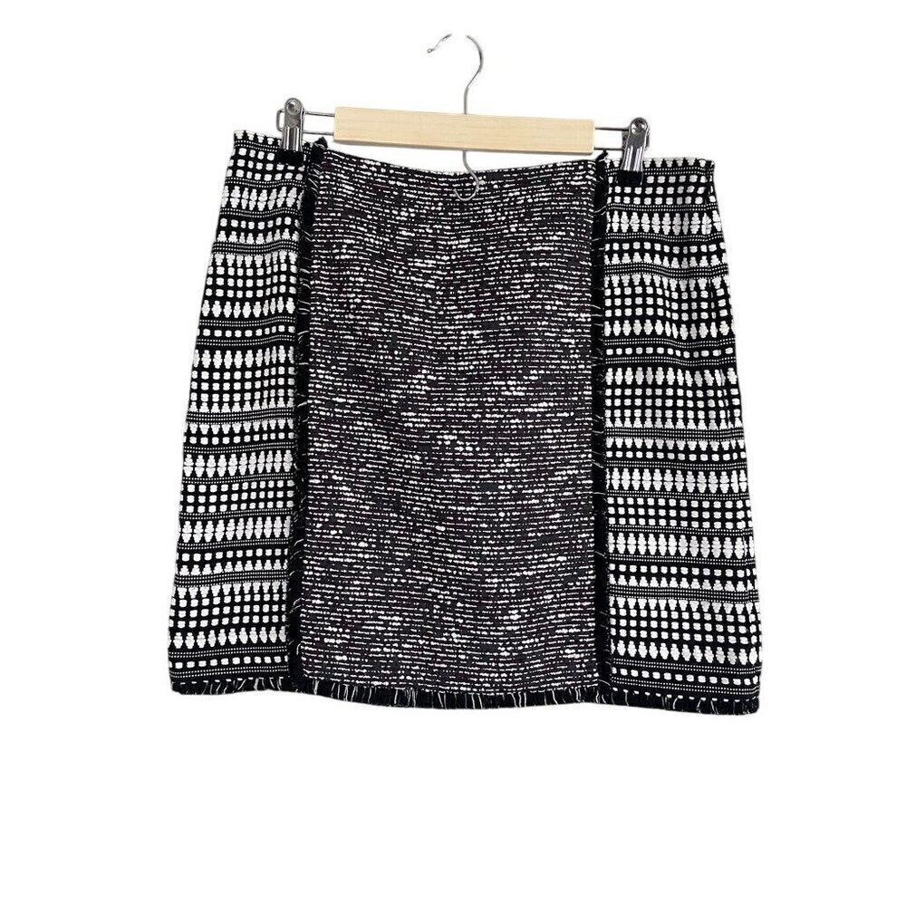Loft Tweed Skirt 10 Black Workwear Animal Print Neutral 80s Retro Mini